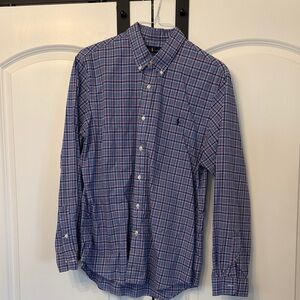 Polo Ralph Lauren Men's Blue and Red Plaid Shirt - Slim Fit, 100% Cotton Stretch